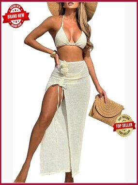 3 Piece Swimsuit Bikini Set with Maxi Skirt Cover Up